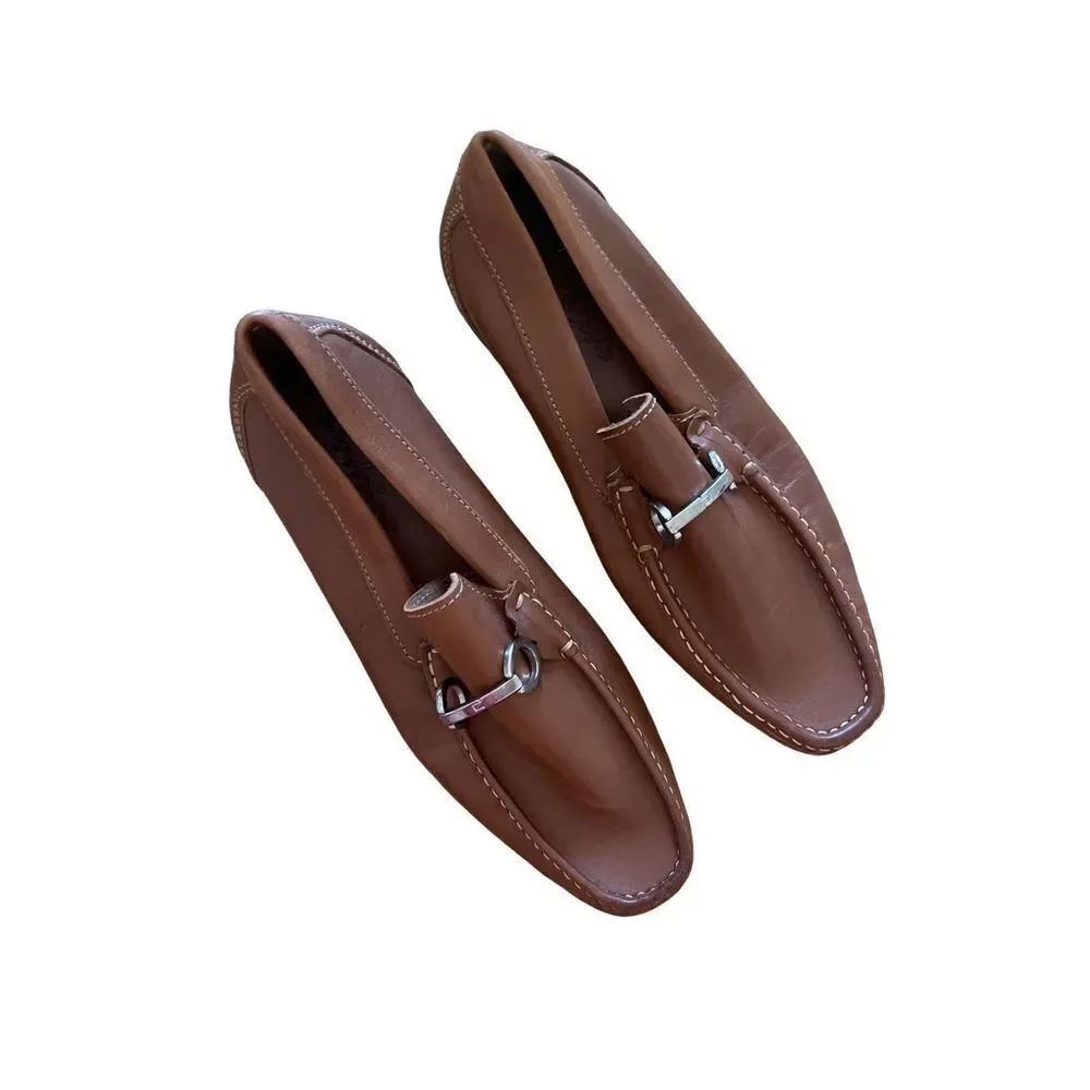 Sandrino Cordoba Mens Brown Leather Moc Toe Slip On Loafer Dress Shoes Size 9D